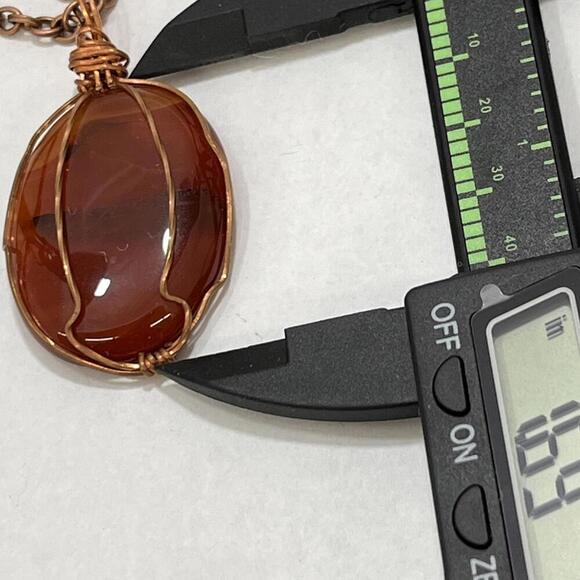 Handmade Copper Wire Wrapped Carnelian Agate Necklace Pendant Gemstone - Picture 2 of 3